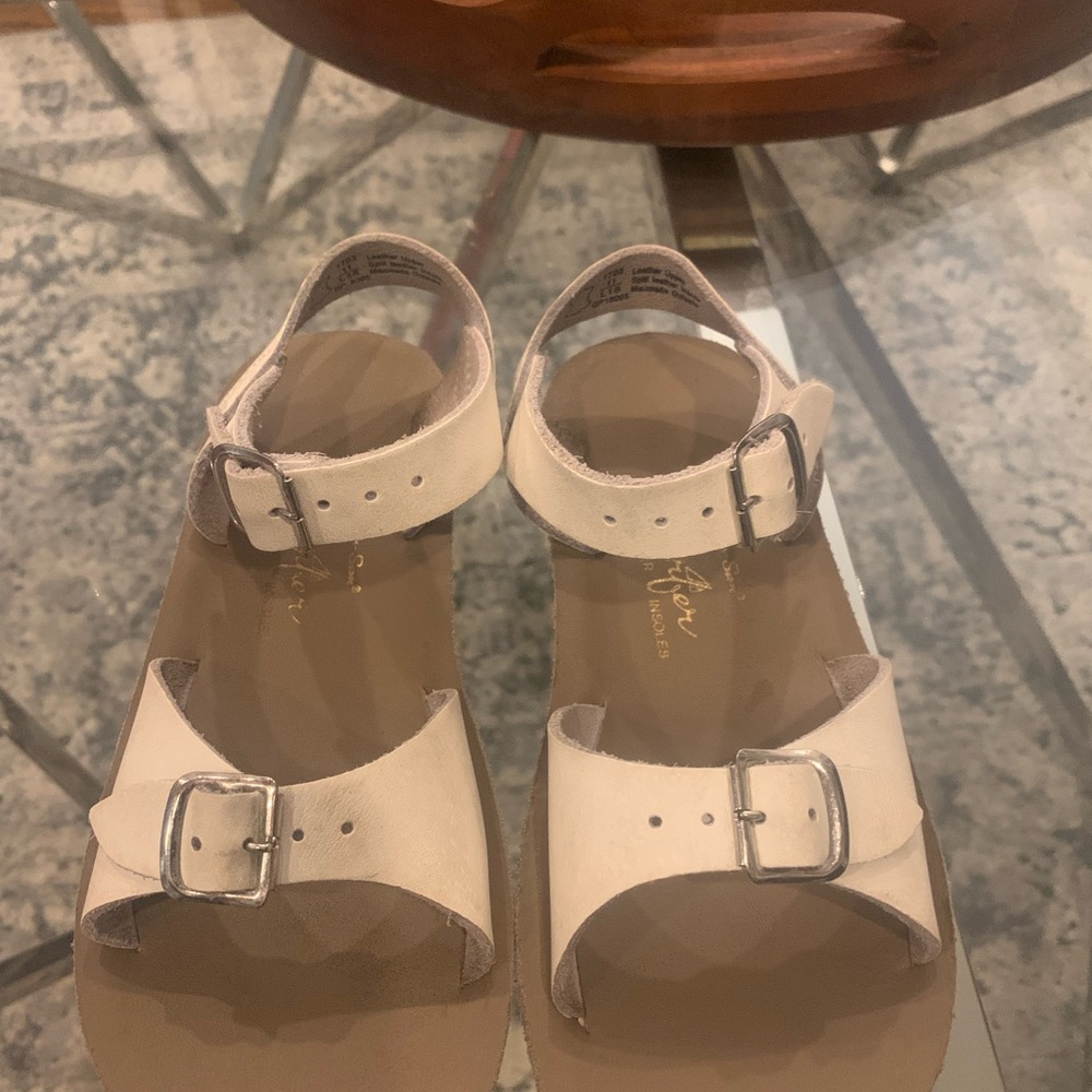 Girls White Leather Salt Water Sandals